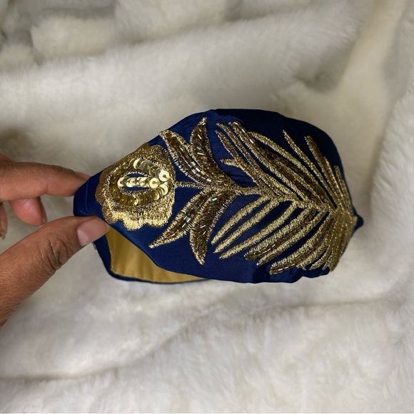 New Handmade NamJosh Golden Leaves Headband Made in India in Dark Teal/Gold - Picture 8 of 9